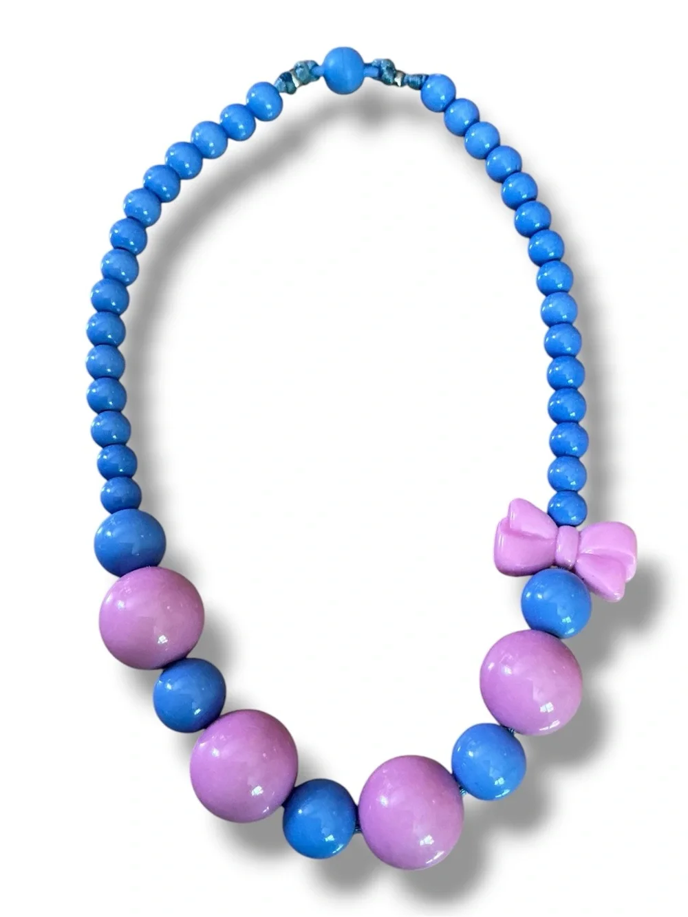 Kids Pink and Blue Beaded Necklace Set - Cute Bow & Flower Designs